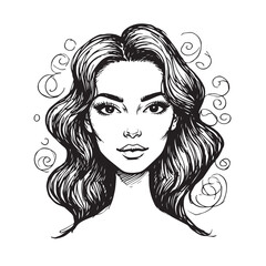 Beautiful Woman Doodle Black and White Illustration Fashion Girl Portrait Line Art Sketch Vector