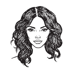 Beautiful Woman Doodle Black and White Illustration Fashion Girl Portrait Line Art Sketch Vector