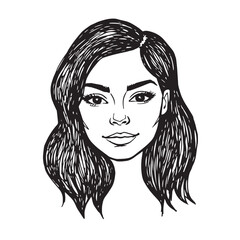 Beautiful Woman Doodle Black and White Illustration Fashion Girl Portrait Line Art Sketch Vector
