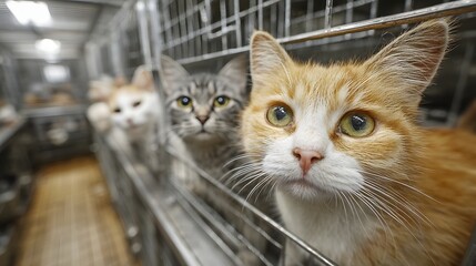 Cats in shelter cage indoor photo