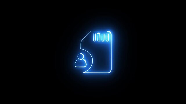 Phone memory Glowing neon line Micro SD memory card icon isolated on black background. 4K Video motion graphic animation