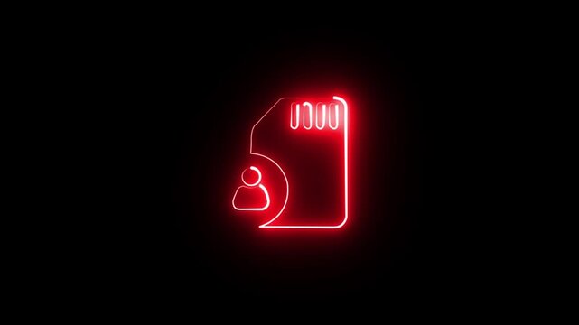 Phone memory Glowing neon line Micro SD memory card icon isolated on black background. 4K Video motion graphic animation