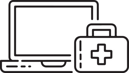 Computer repair and medical assistance icon with laptop and first aid kit