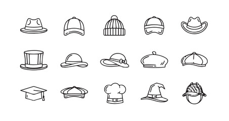 Hat line art icon bundle illustration