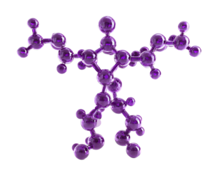 3D purple and blue gradient molecule model, isolated on a transparent background, PNG