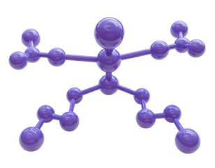 3D purple and blue gradient molecule model, isolated on a transparent background, PNG