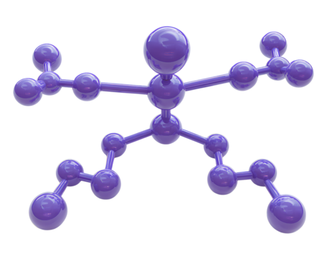 3D purple and blue gradient molecule model, isolated on a transparent background, PNG - Powered by Adobe