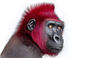 Fototapeta premium Monkey with red hair and a black face. The monkey is looking at the camera. The image has a playful and whimsical mood
