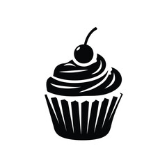 Cupcake with Cherry Topping on White Background Icon