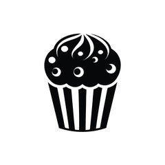 Cupcake Silhouette with Icing and Striped Wrapper on White Background