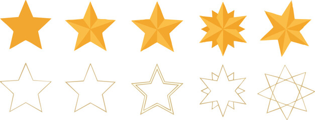 Obraz premium Collection of golden stars showing different styles and complexity for ratings or awards