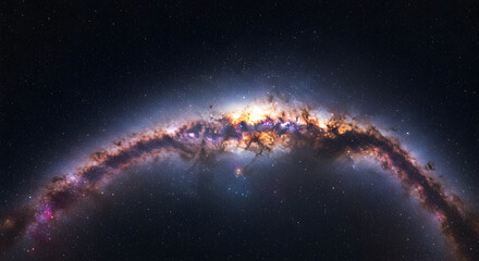 Arc of Galaxy with Stars and Nebula in Dark Sky