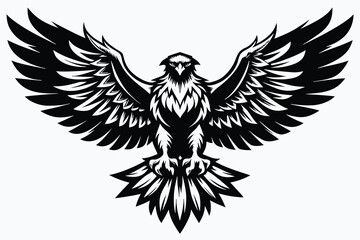 Detailed Black and White of Eagle with Spreading Wings