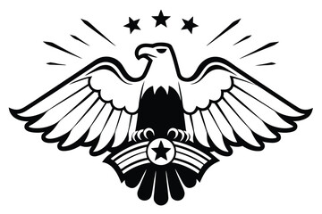 Black and White Eagle with Stars on White Background Design