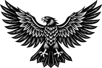 Obraz premium Detailed Black and White Eagle Spreading Wings with Open Beak on White