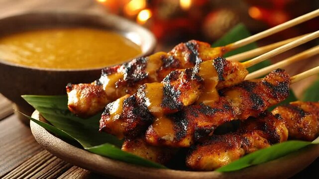 Grilled chicken satay with orange sauce
