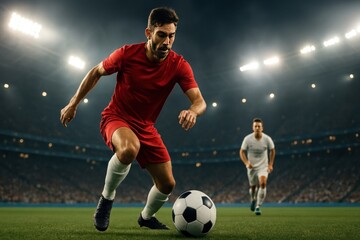 Naklejka premium Intense soccer match action.
