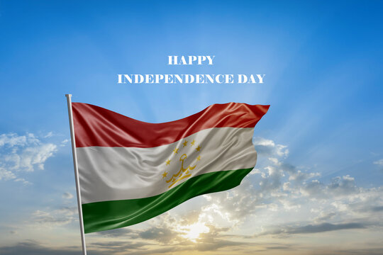 Independence day National flag of Tajikistan waving on flagpole