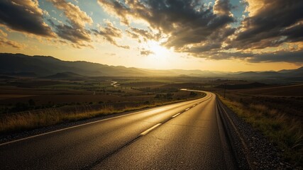Naklejka premium Scenic Winding Road Through Rural Landscape