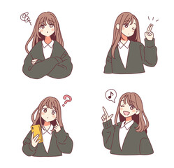 アニメスタイルの女の子、表情バリエーション