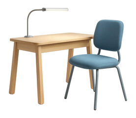 Children's desk with an integrated LED lamp and ergonomic chair, designed for homework sessions in a study area.