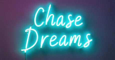 Bright neon sign displays inspirational message. Turquoise glow contrasts dark purple wall. Simple typography creates positive vibe.