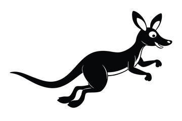 Leaping Kangaroo Silhouette Cartoon with Long Tail on White Background Icon