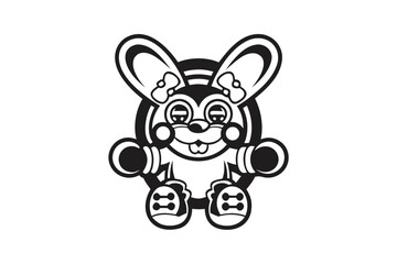 Cartoon Rabbit with Cute Design, Simple Style on White Background