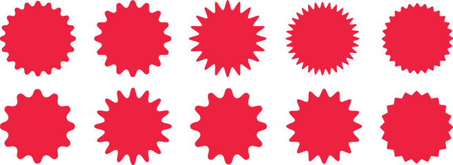 Red starburst sale stickers with zigzag edges set. Price tags special offer silhouette color starburst sticker, sale sticker, price quality, mark retro and  stars sale and badges