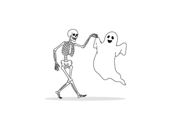 Spooky Halloween Dance: Skeleton and Ghost.