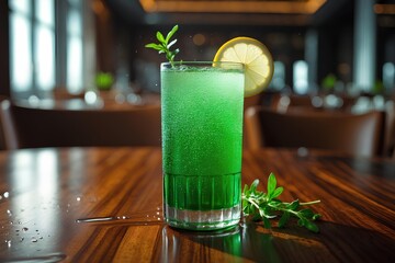 Tarragon Soda - Armenian Food Bright Green Fizzy Drink with a Unique Herbal Flavor, Celebrated as a Nostalgic Favorite That Blends Refreshment with Armenia’s Bold Taste Traditions