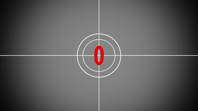 Movies start intro 0 1 2 3 4 5 count down with clack background. 4k animation
