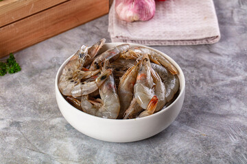 Raw fresh tiger prawn in the bowl