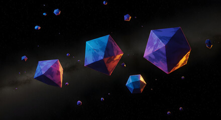 Floating Polygon Shapes in Space with Glowing Edges