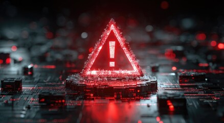 Critical System Alert - Red Warning Triangle on Circuit Board.