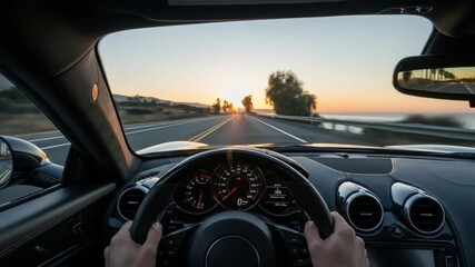 Sunset drive adventure coastal road photography scenic view dynamic perspective freedom concept