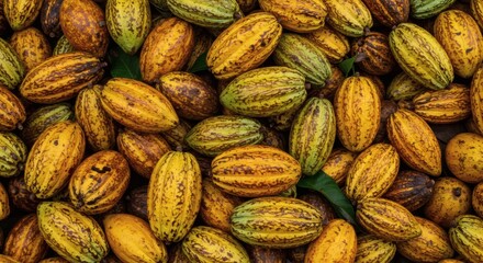 Fototapeta premium Harvested Gold Abundant Cocoa Pods Freshly Picked and Ready for Processing.