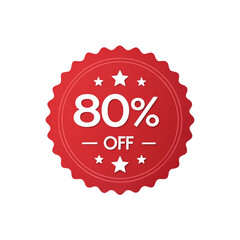 Bold white 80 percent off discount tag with stars and jagged edges