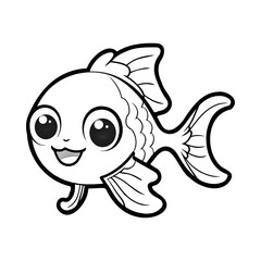 Cute cartoon goldfish with big eyes and smiling face, isolated on white background