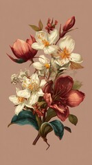 Spring flowers postcard illustration wallpaper vintage.