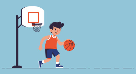 Fototapeta premium Vector Cartoon Illustration of Child Playing Basketbal
