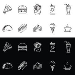Detailed Fast Food and Beverage Line Art