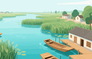 Chinese style architecture and scenery, vector diagram