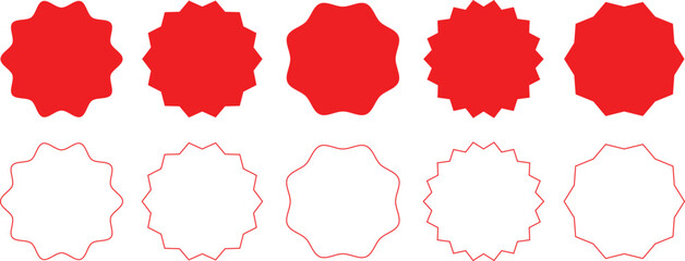 Set of circles with zigzag edges. Red sale stickers with zigzag edges and starburst price tags, starburst sticker. Sunburst sticker shapes.