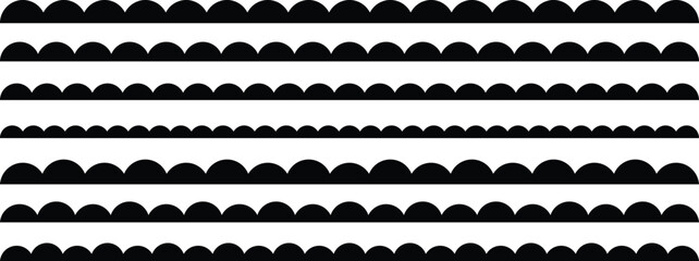 Scalloped edge seamless border and divider, handmade frame decorations. Simple scalloped border set