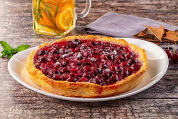 Tasty homemade pie with cherry