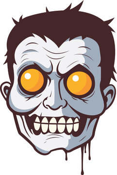 Scary zombie face with glowing eyes and creepy expression
