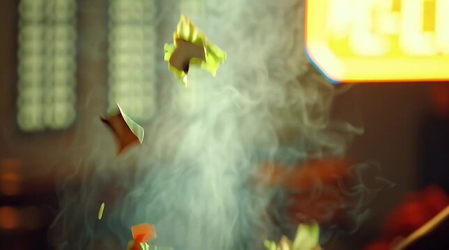 Steaming vegetable stir fry with broccoli, carrots, mushrooms, and cabbage cooking in a wok on stove perfect for healthy meals