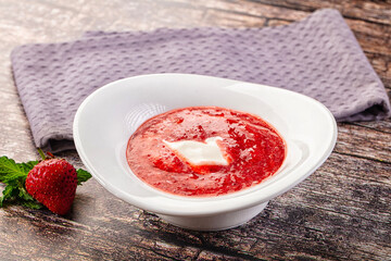 Cold sweet strawberry gazpacho soup