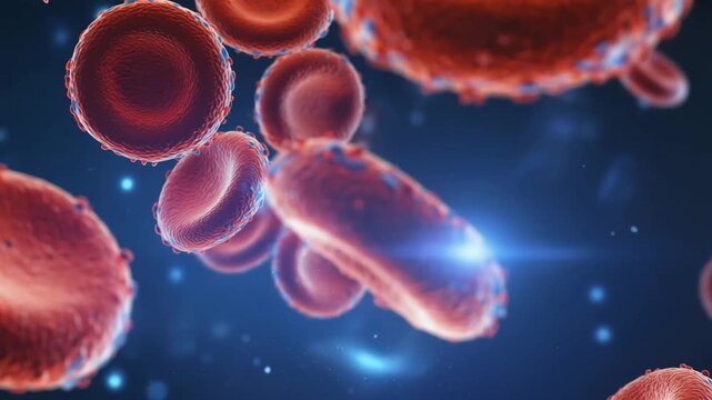3D rendered view of microscopic biological cells, with soft lighting and detail, creating scientific and futuristic medical look.